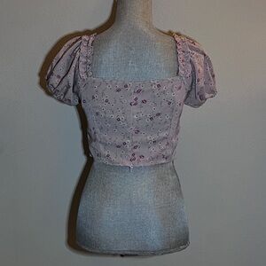 SHEIN Women's Pink Cropped Blouse with Floral Print